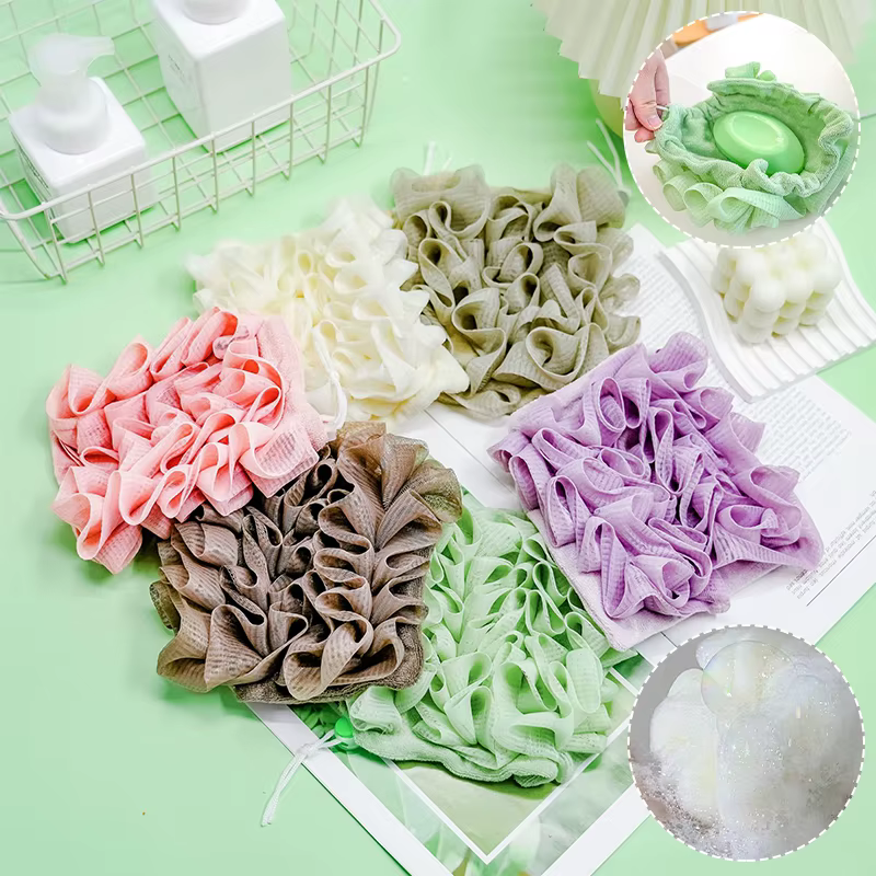 2-In-1 Bath Ball Towel Loofah With Drawstring Closure For Soap Soft Exfoliating Mesh Shower Sponge Skin Care Bathing Tool - Image 3