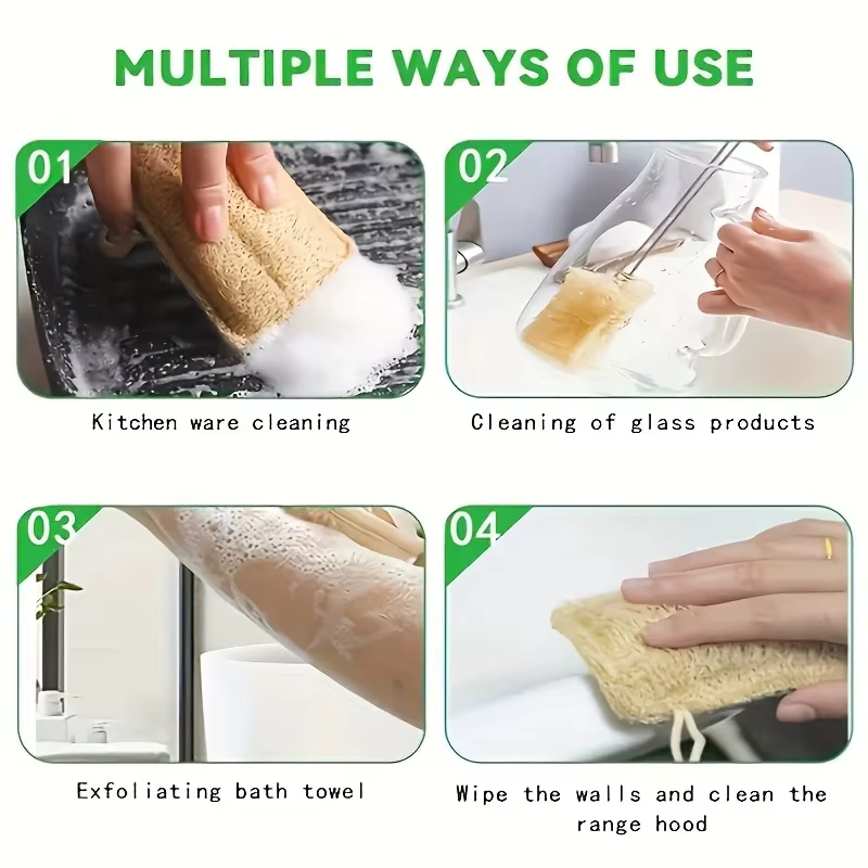 6pcs Natural Loofah Exfoliating Sponges - Gentle Body Scrubber for Shower & Bath, Bamboo Fiber Cleaning Pads - Image 2