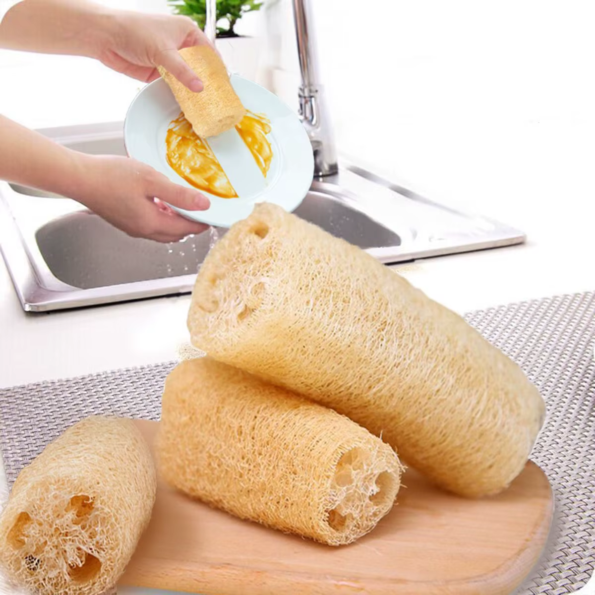 1pcs Natural Loofah Sponge Multi-purpose Cleaning Tool for Kitchen Bathroom Scrubber For Daily Cleansing Wash Body Scrubber Spa - Image 4